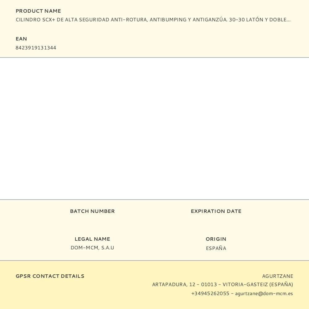 CILINDRO SCX+ DE ALTA SEGURIDAD ANTI-ROTURA, ANTIBUMPING Y ANTIGANZÚA. 30-30 LATÓN Y DOBLE EMBRAGUE. SCX+DE: 30-30 MCM gallery 0