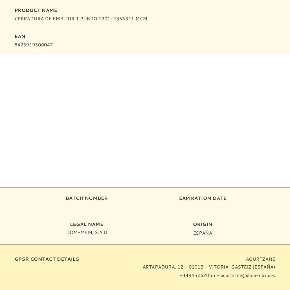 CERRADURA DE EMBUTIR 1 PUNTO 1301-235A311 MCM gallery 0