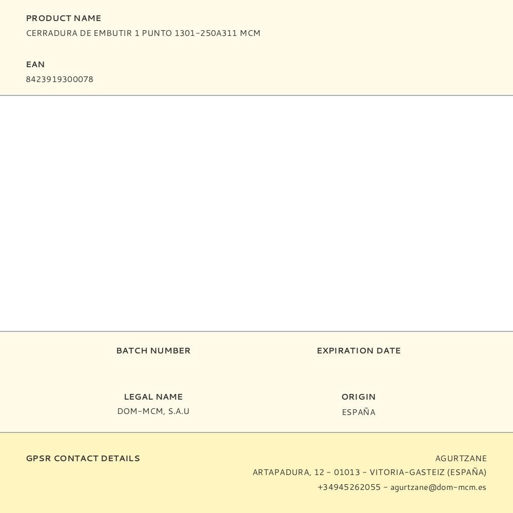 CERRADURA DE EMBUTIR 1 PUNTO 1301-250A311 MCM gallery 0