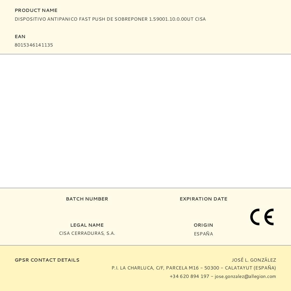 DISPOSITIVO ANTIPANICO FAST PUSH DE SOBREPONER 1.59001.10.0.00UT CISA gallery 0