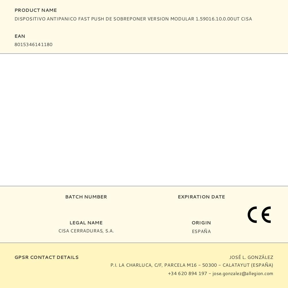 DISPOSITIVO ANTIPANICO FAST PUSH DE SOBREPONER VERSION MODULAR 1.59016.10.0.00UT CISA gallery 0