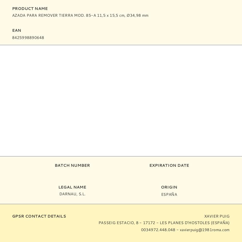 AZADA PARA REMOVER TIERRA MOD. 85-A 11,5 x 15,5 cm, Ø34,98 mm gallery 1