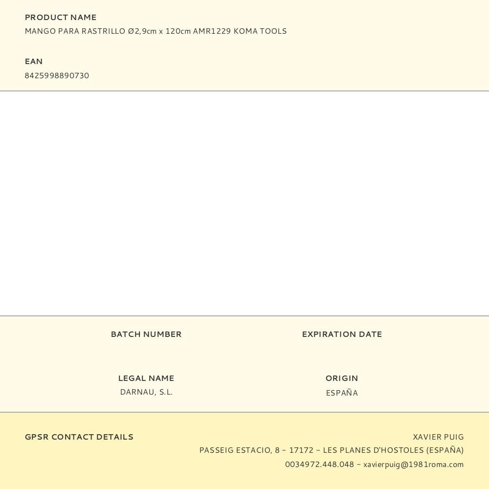 MANGO DE MADERA DE EUCALIPTUS PARA RASTRILLO, AMR1229, Ø2,9 cm x 120 cm gallery 0