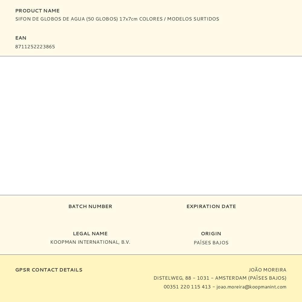 SIFON DE GLOBOS DE AGUA (50 GLOBOS) 17x7cm COLORES / MODELOS SURTIDOS gallery 0