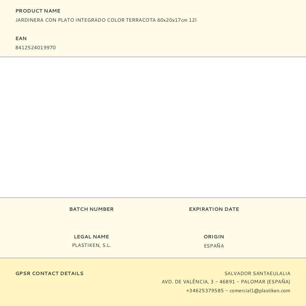 JARDINERA CON PLATO INTEGRADO COLOR TERRACOTA 60x20x17cm 12l gallery 0