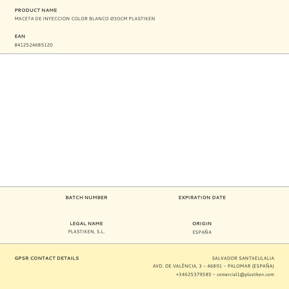 MACETA DE INYECCION COLOR BLANCO Ø30CM PLASTIKEN gallery 0