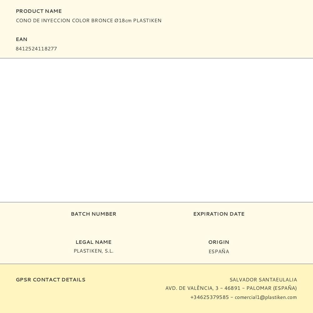 CONO DE INYECCION COLOR BRONCE Ø18cm PLASTIKEN gallery 0