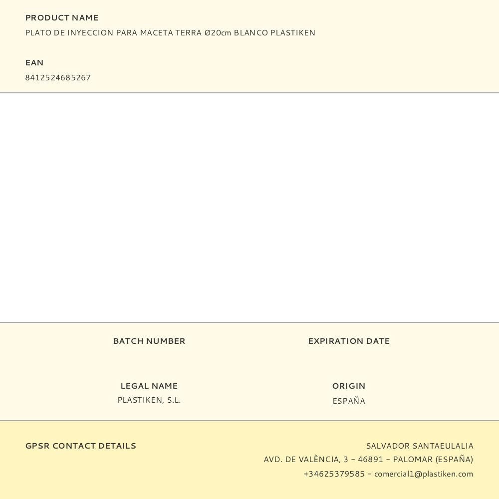 PLATO DE INYECCION PARA MACETA TERRA Ø20cm BLANCO PLASTIKEN gallery 0