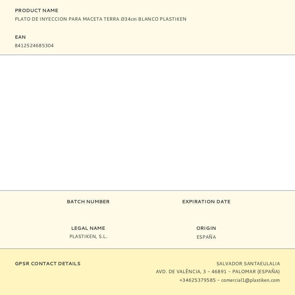 PLATO DE INYECCION PARA MACETA TERRA Ø34cm BLANCO PLASTIKEN gallery 0