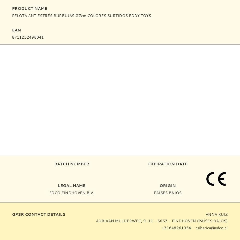 PELOTA ANTIESTRÉS BURBUJAS Ø7cm COLORES SURTIDOS EDDY TOYS gallery 2