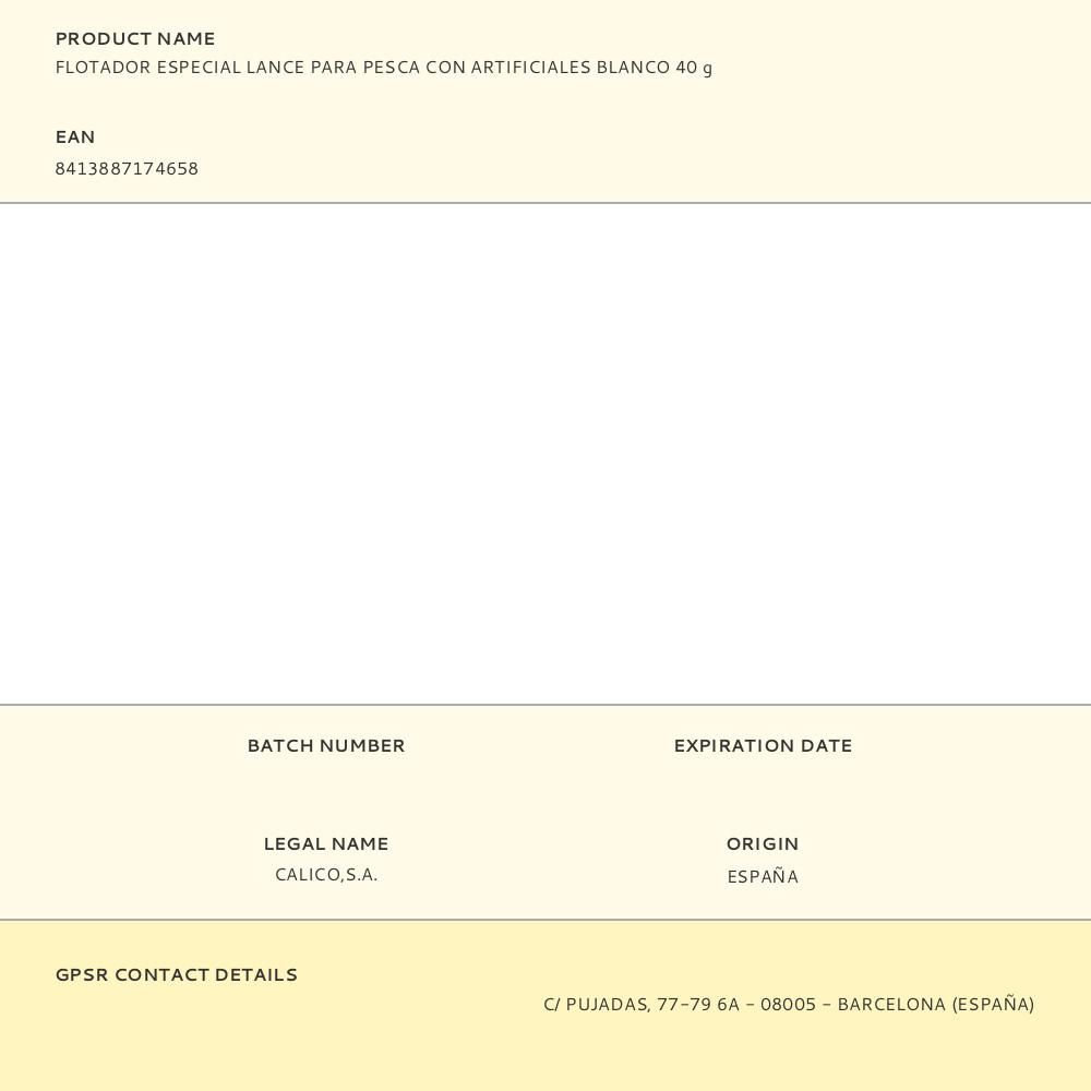 FLOTADOR ESPECIAL LANCE PARA PESCA CON ARTIFICIALES BLANCO 40 g gallery 0