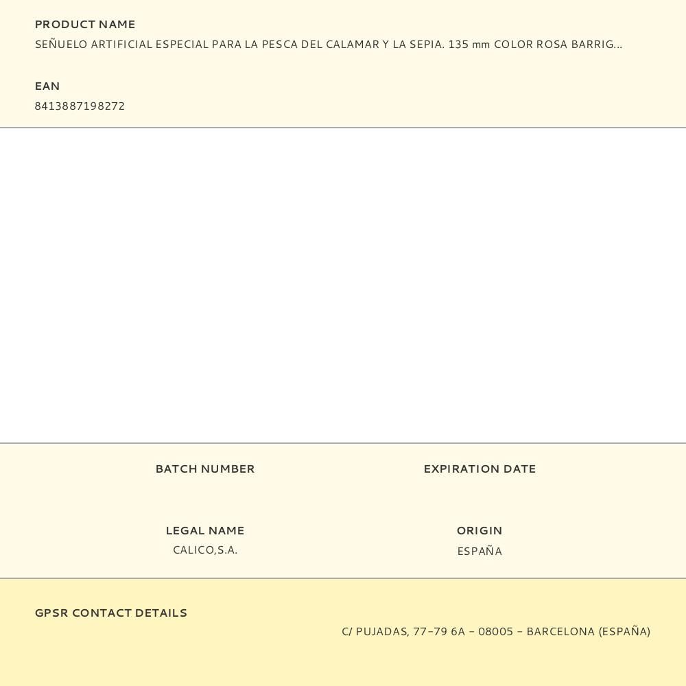 SEÑUELO ARTIFICIAL ESPECIAL PARA LA PESCA DEL CALAMAR Y LA SEPIA. 135 mm COLOR ROSA BARRIGA BLANCA gallery 0