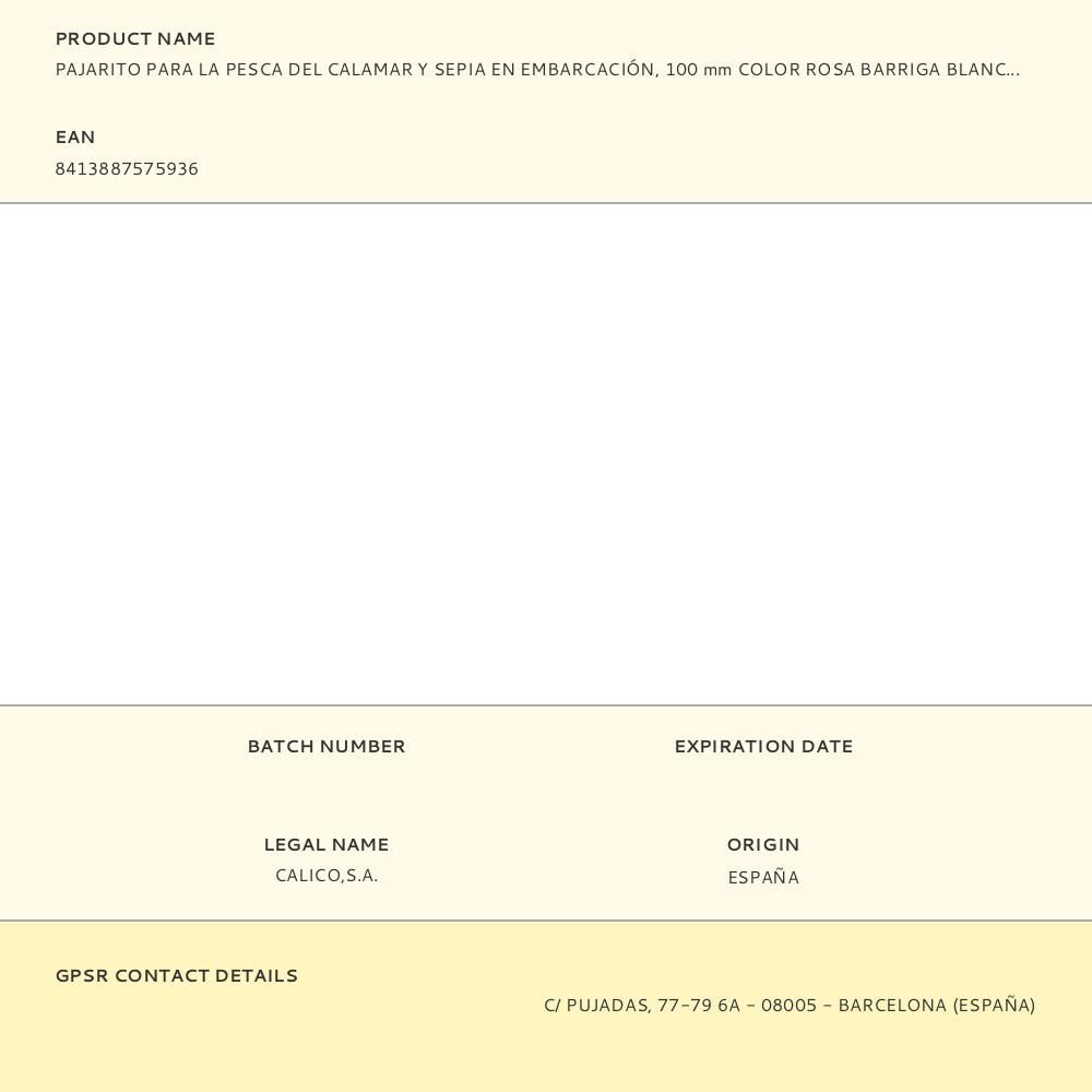 PAJARITO PARA LA PESCA DEL CALAMAR Y SEPIA EN EMBARCACIÓN, 100 mm COLOR ROSA BARRIGA BLANCA gallery 0