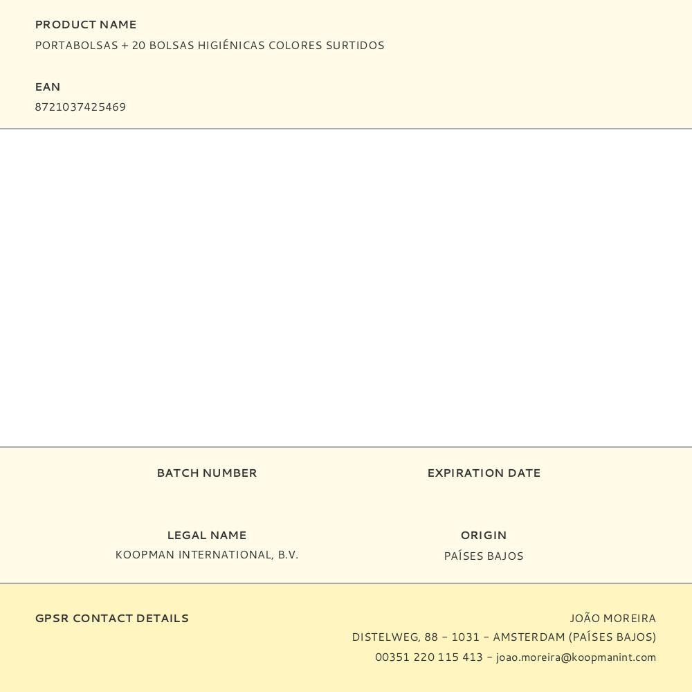 PORTABOLSAS + ROLLO DE 20 BOSAS HIGIÉNICAS COLORES SURTIDOS gallery 0