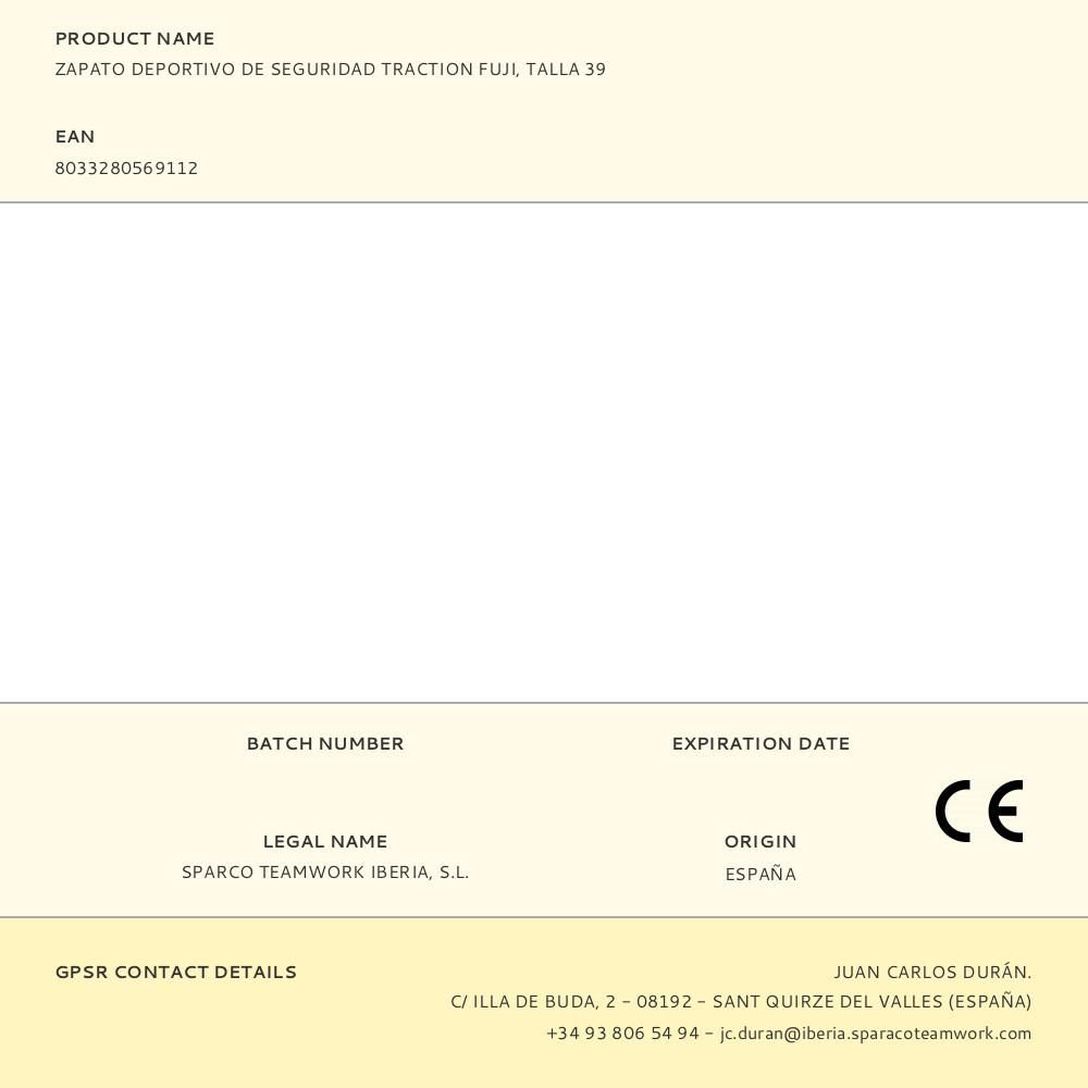 ZAPATO DEPORTIVO DE SEGURIDAD TRACTION FUJI, TALLA 39 gallery 3