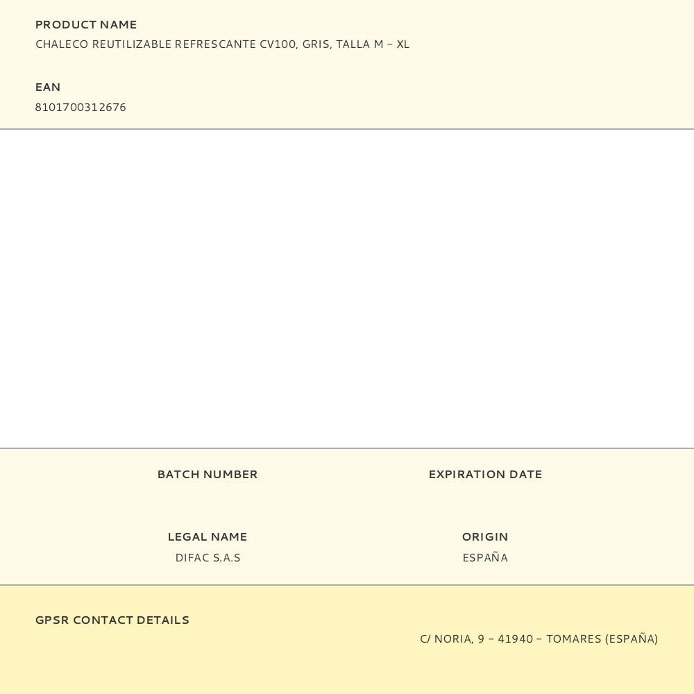 CHALECO REUTILIZABLE REFRESCANTE CV100, GRIS, TALLA M - XL gallery 0