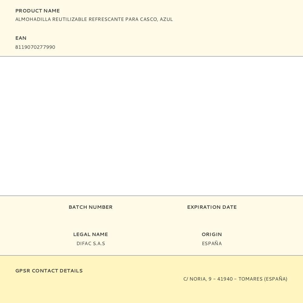 ALMOHADILLA REUTILIZABLE REFRESCANTE PARA CASCO, AZUL gallery 0