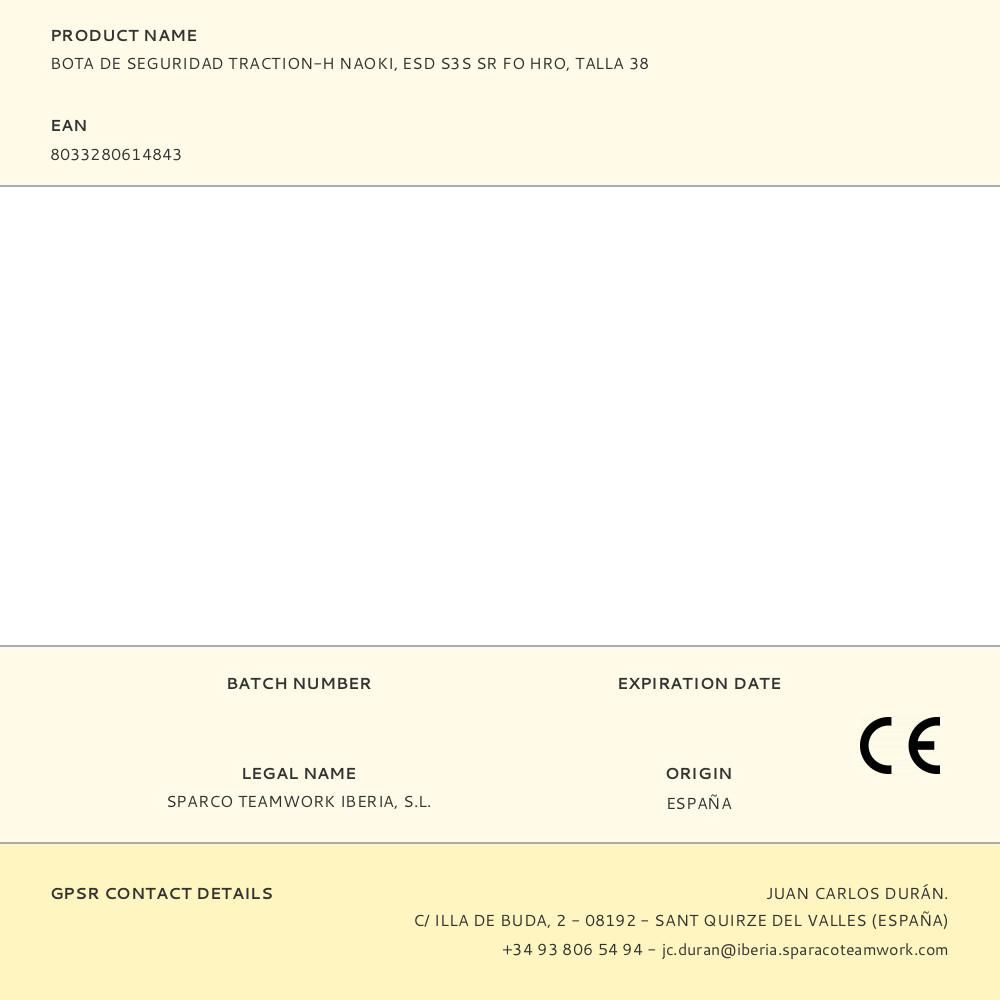 BOTA DE SEGURIDAD TRACTION-H NAOKI, ESD S3S SR FO HRO, TALLA 38 gallery 3