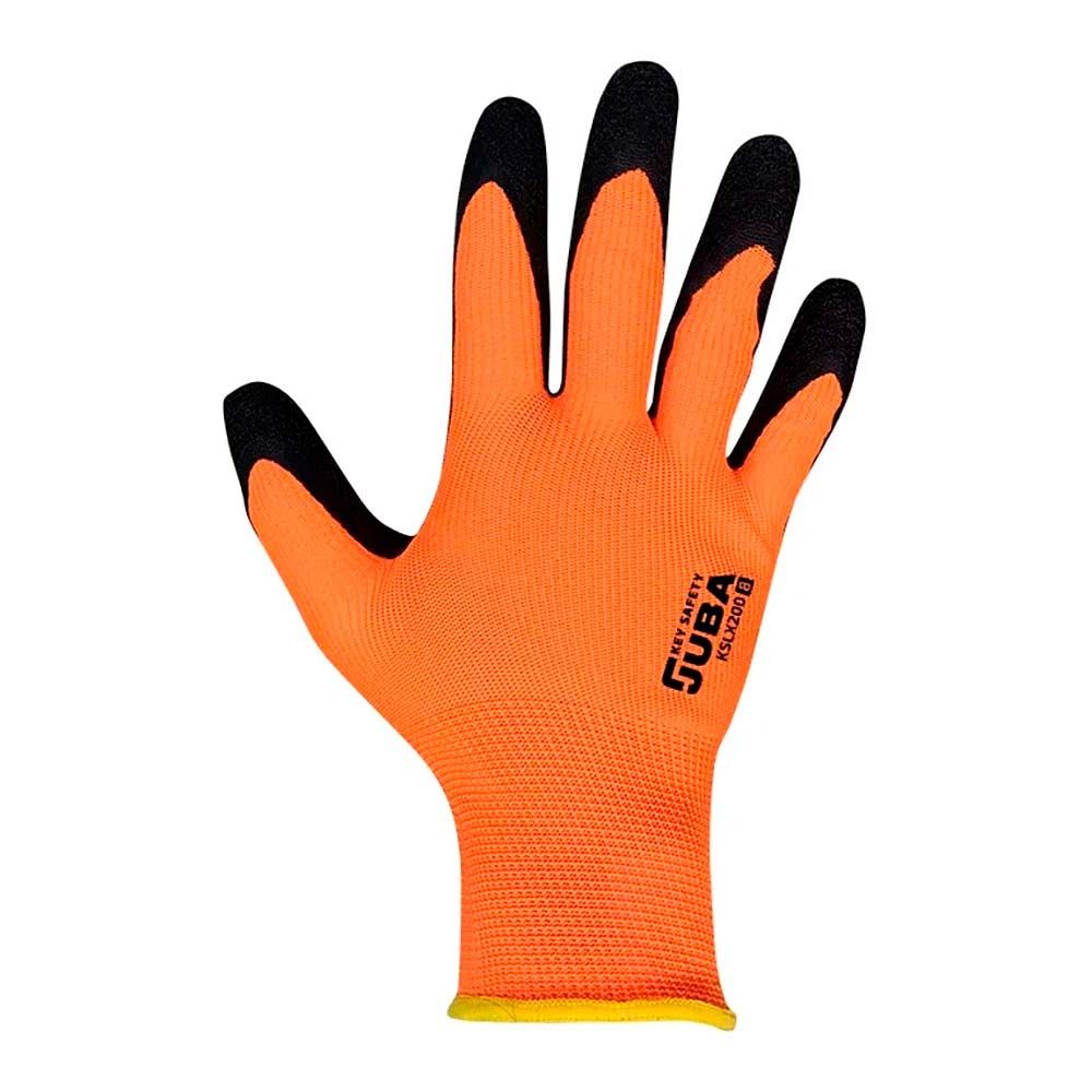 GUANTE POLIÉSTER CON PALMA LÁTEX RUGOSO, KEEP SAFE, NARANJA Y NEGRO, T-8 M