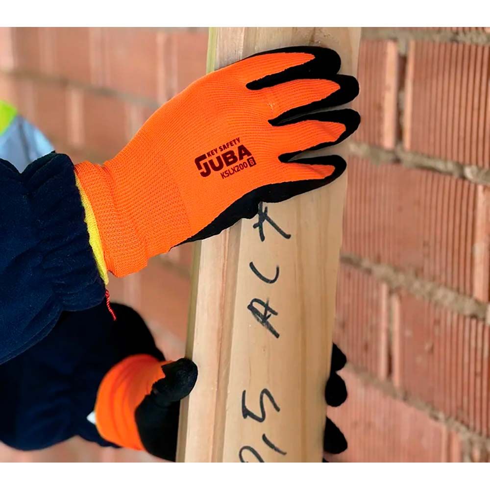 GUANTE POLIÉSTER CON PALMA LÁTEX RUGOSO, KEEP SAFE, NARANJA Y NEGRO, T-9 L gallery 1