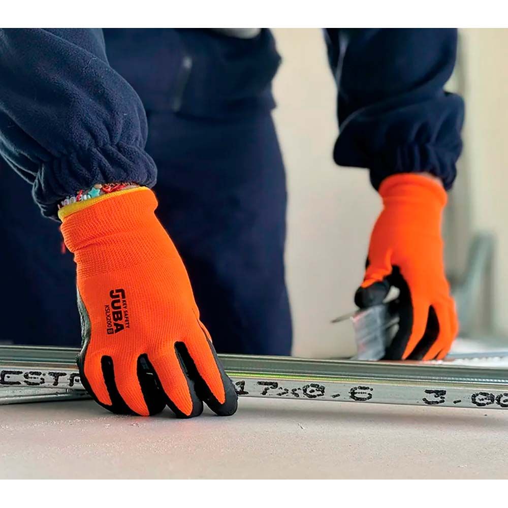 GUANTE POLIÉSTER CON PALMA LÁTEX RUGOSO, KEEP SAFE, NARANJA Y NEGRO, T-9 L gallery 2