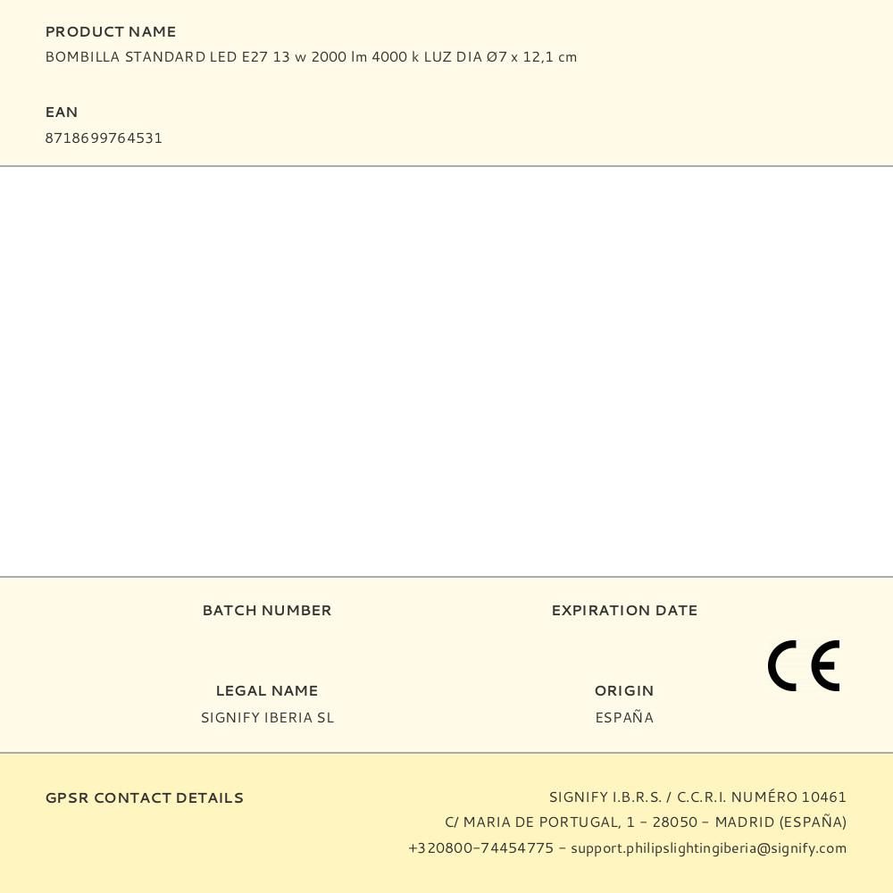 BOMBILLA STANDARD LED E27 13 w 2000 lm 4000 k LUZ DIA Ø7 x 12,1 cm gallery 1