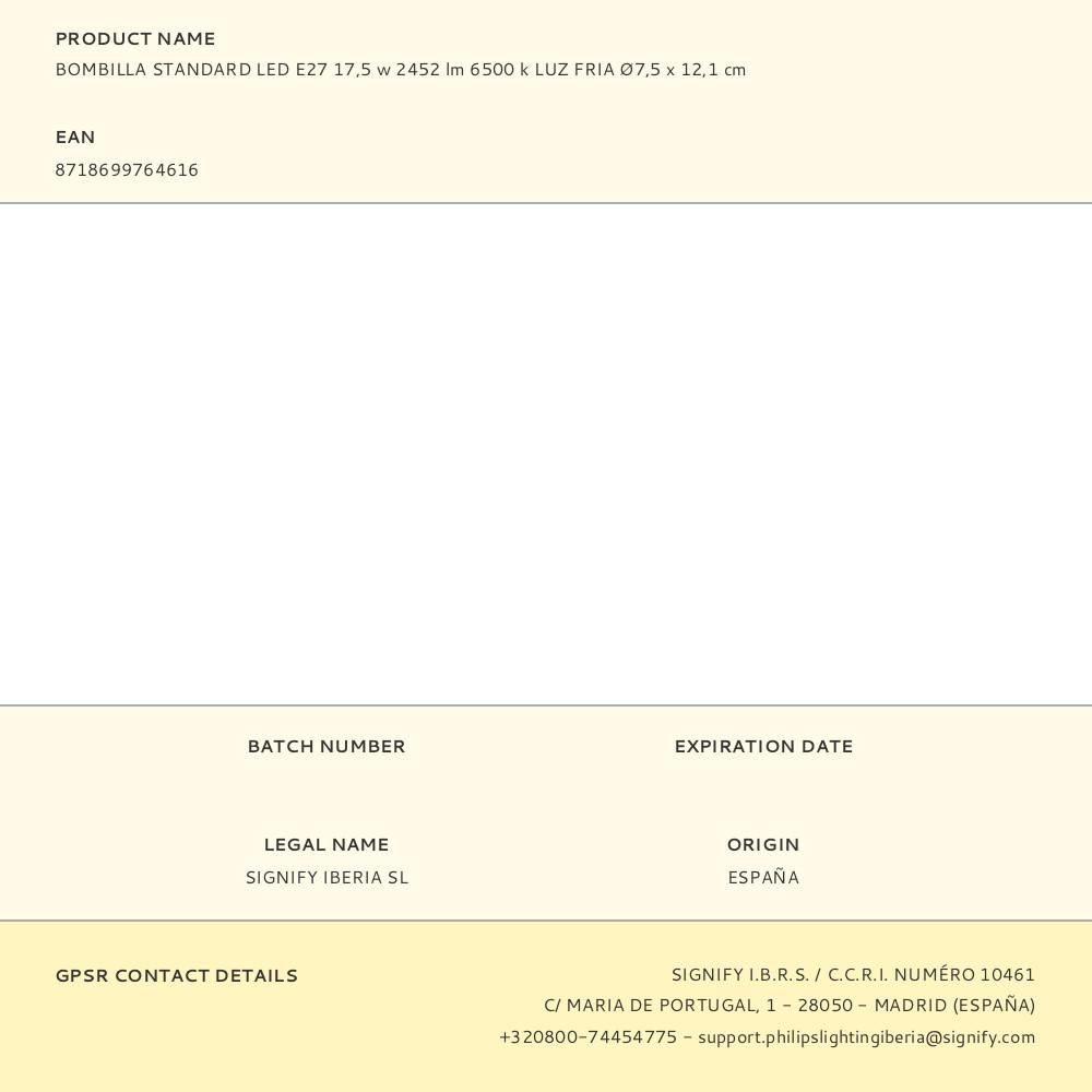 BOMBILLA STANDARD LED E27 17,5 w 2452 lm 6500 k LUZ FRIA Ø7,5 x 12,1 cm gallery 1