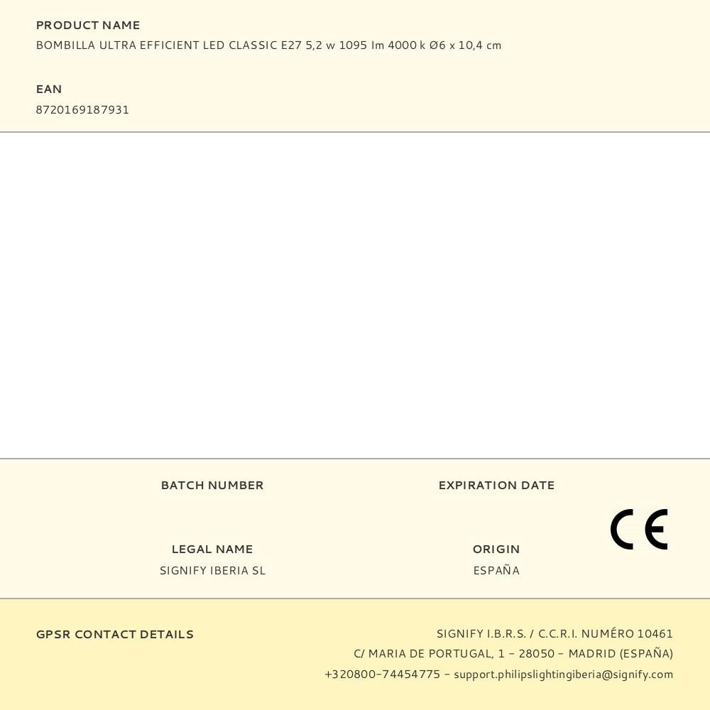 BOMBILLA ULTRA EFFICIENT LED CLASSIC E27 5,2 w 1095 Im 4000 k Ø6 x 10,4 cm gallery 0