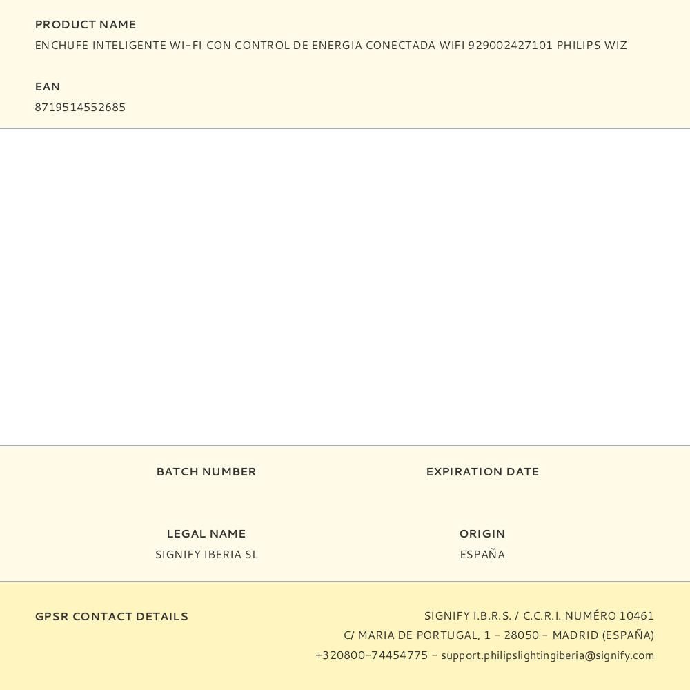 ENCHUFE INTELIGENTE WI-FI CON CONTROL DE ENERGIA CONECTADA WIFI 929002427101 PHILIPS WIZ gallery 0