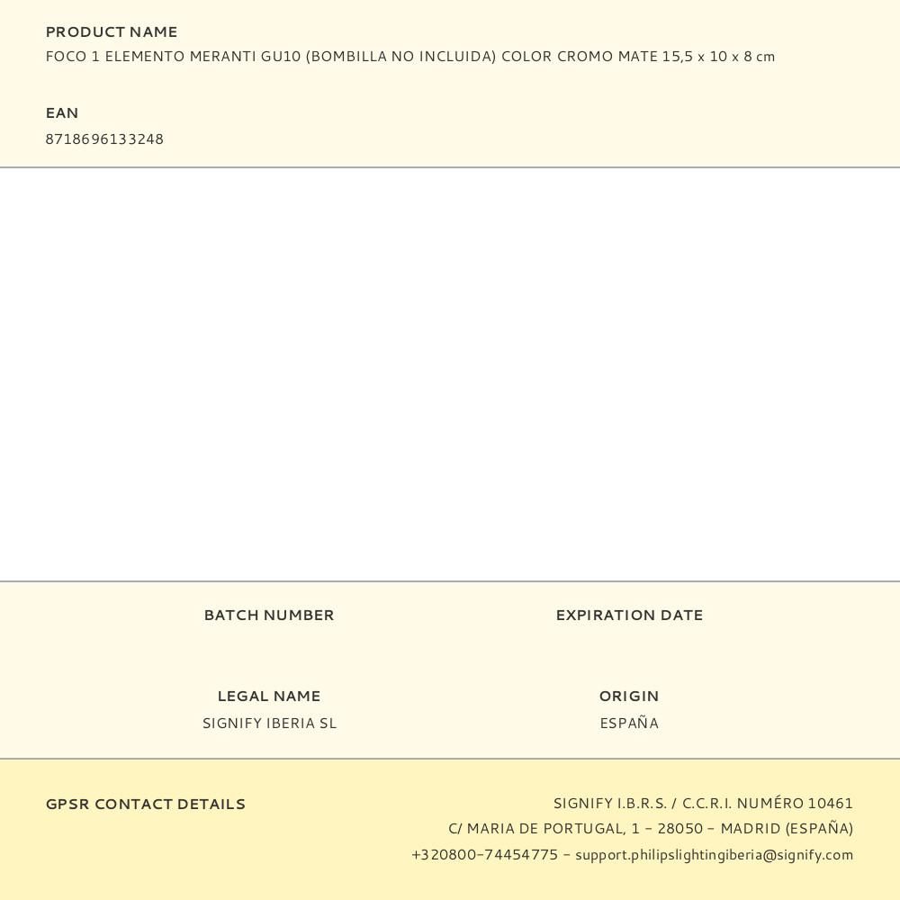 FOCO 1 ELEMENTO MERANTI GU10 (BOMBILLA NO INCLUIDA) COLOR CROMO MATE 15,5 x 10 x 8 cm gallery 1