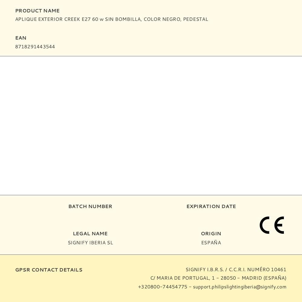 APLIQUE EXTERIOR CREEK E27 60 w SIN BOMBILLA, COLOR NEGRO, PEDESTAL gallery 1