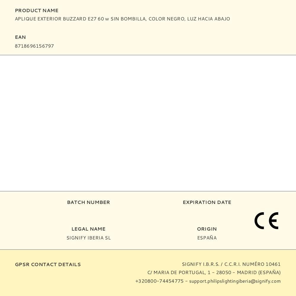 APLIQUE EXTERIOR BUZZARD E27 60 w SIN BOMBILLA, COLOR NEGRO, LUZ HACIA ABAJO gallery 4