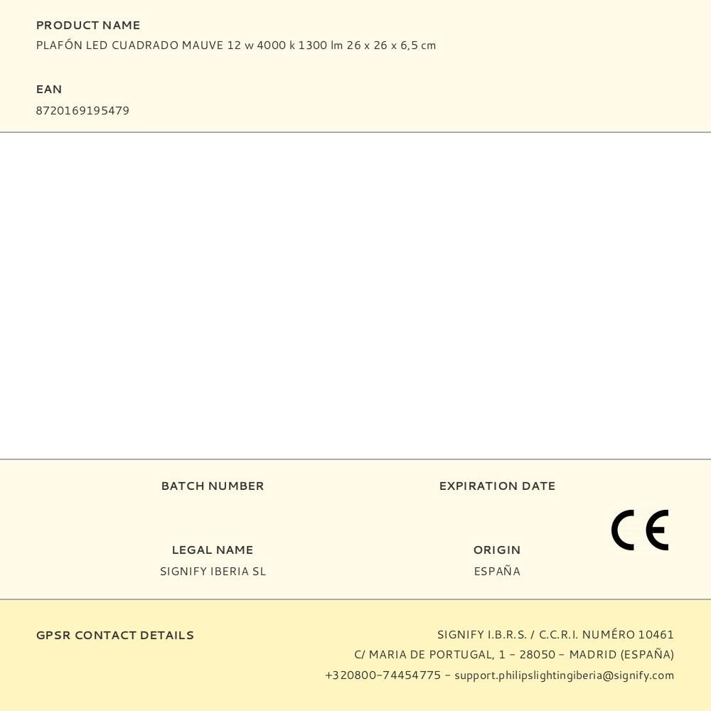 PLAFÓN LED CUADRADO MAUVE 12 w 4000 k 1300 lm 26 x 26 x 6,5 cm gallery 1