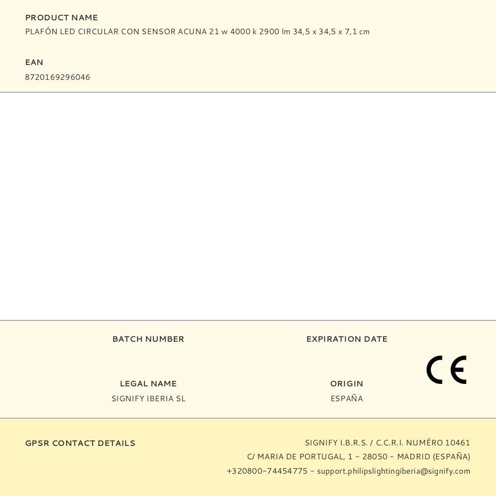 PLAFÓN LED CIRCULAR CON SENSOR ACUNA 21 w 4000 k 2900 lm 34,5 x 34,5 x 7,1 cm gallery 1