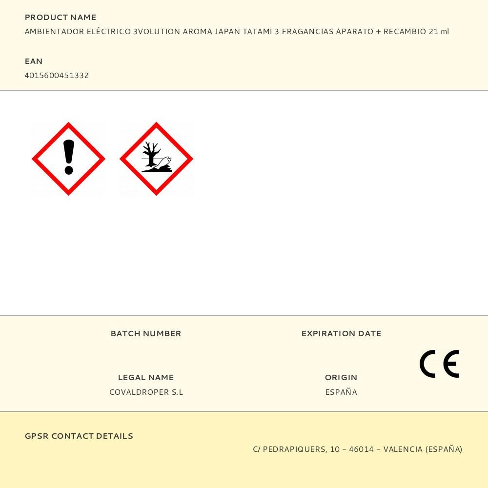 AMBIENTADOR ELÉCTRICO 3VOLUTION AROMA JAPAN TATAMI 3 FRAGANCIAS APARATO + RECAMBIO 21 ml gallery 0