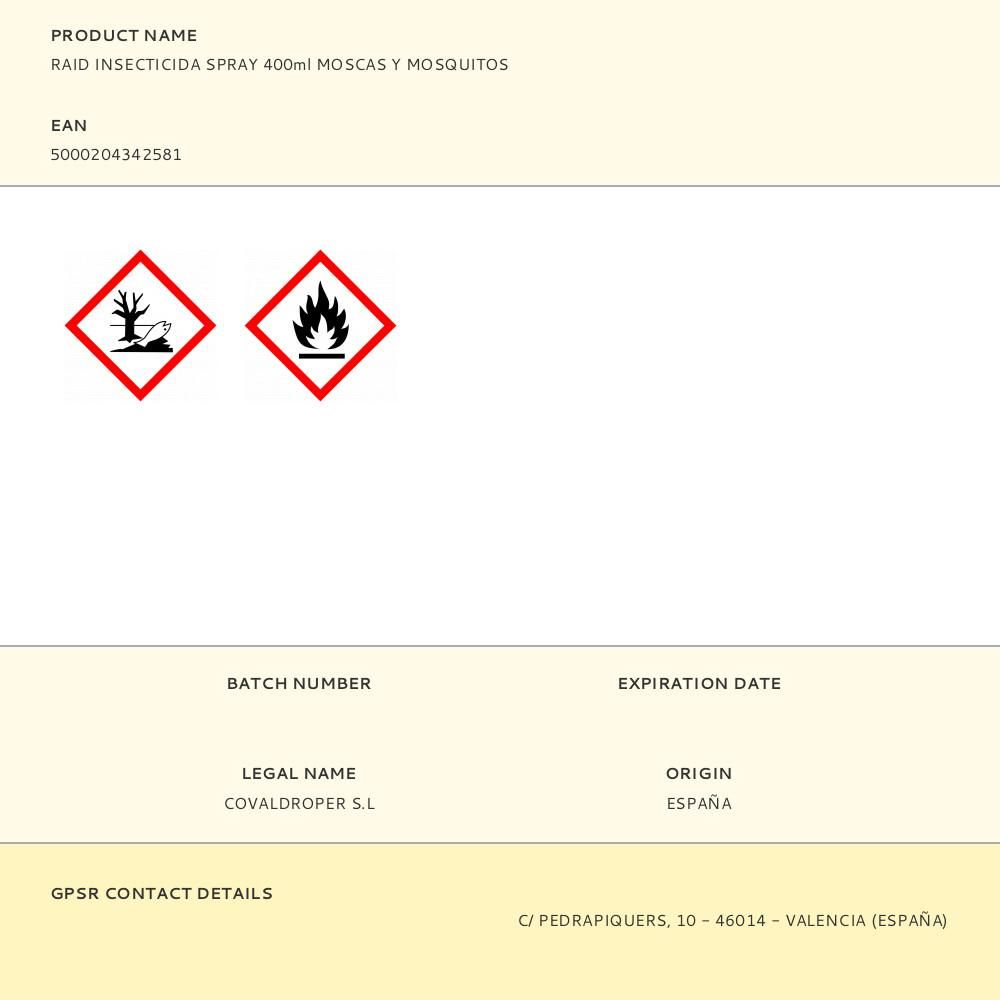 INSECTICIDA ESPECIAL MOSCAS Y MOSQUITOS FRESCOR NATURAL 400 ml gallery 1
