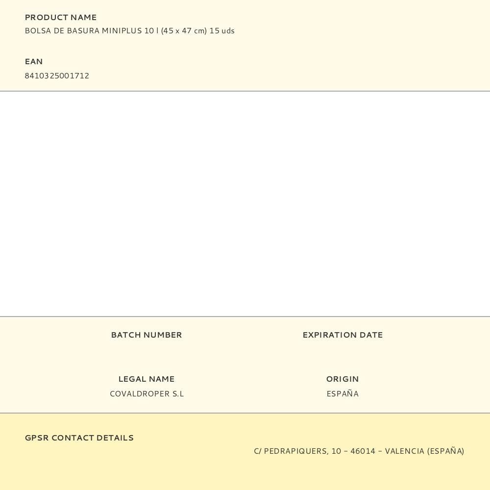 BOLSA DE BASURA MINIPLUS 10 l (45 x 47 cm) 15 uds gallery 0