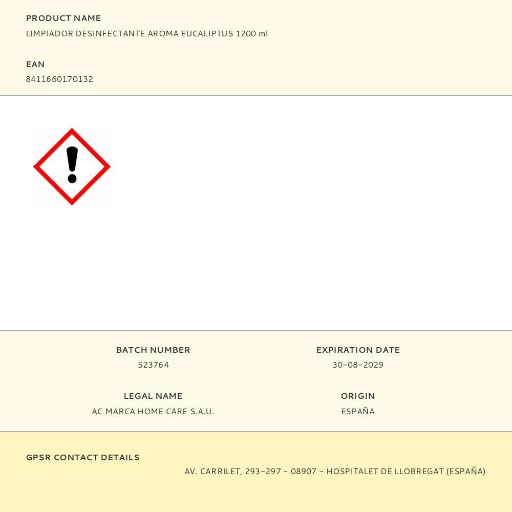 LIMPIADOR DESINFECTANTE AROMA EUCALIPTUS 1200 ml gallery 0