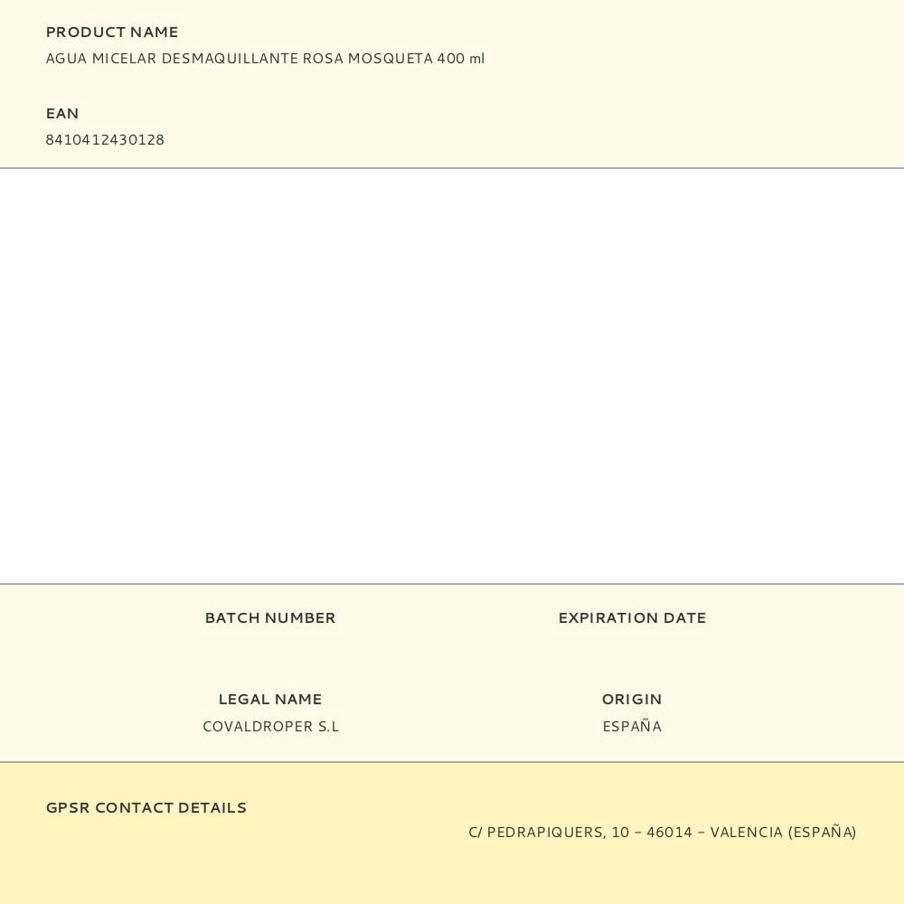 AGUA MICELAR DESMAQUILLANTE ROSA MOSQUETA 400 ml gallery 0