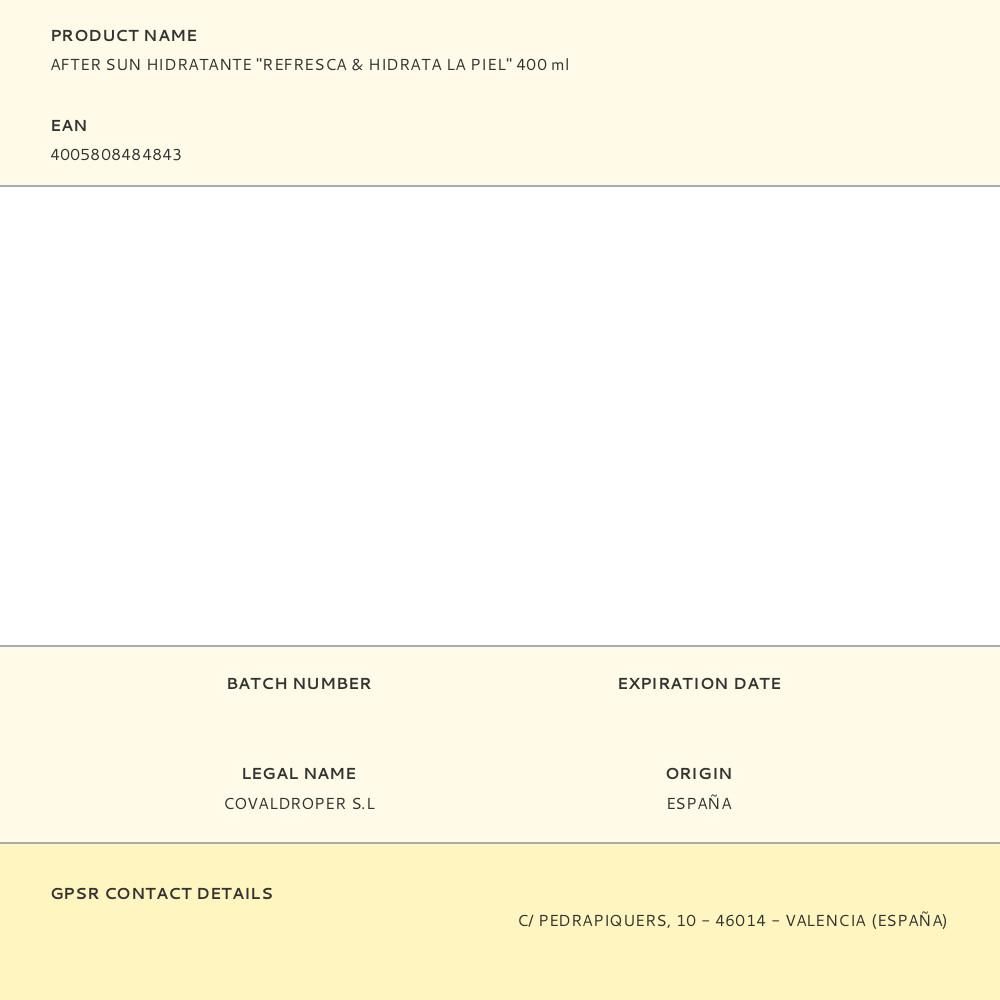 AFTER SUN HIDRATANTE "REFRESCA & HIDRATA LA PIEL" 400 ml gallery 0