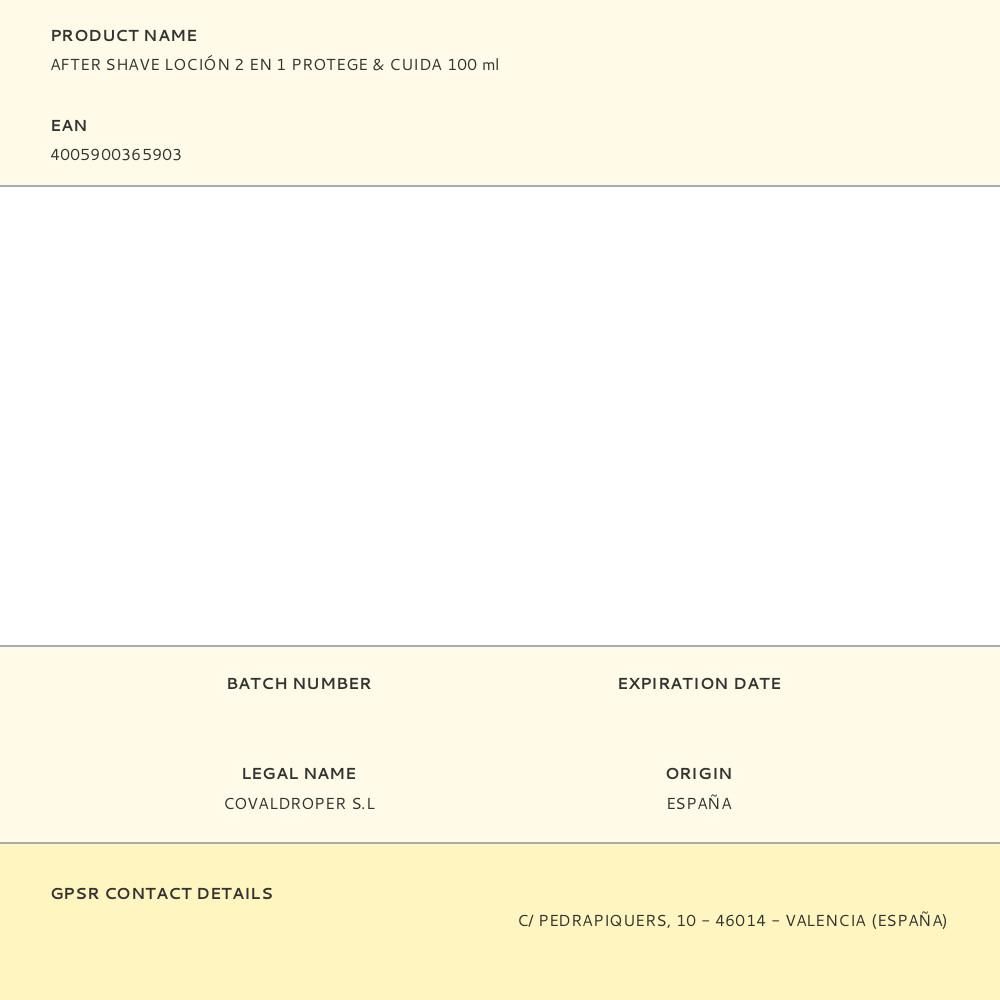 AFTER SHAVE LOCIÓN 2 EN 1 PROTEGE & CUIDA 100 ml gallery 0