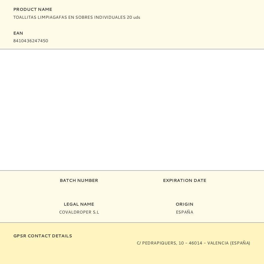 TOALLITAS LIMPIAGAFAS EN SOBRES INDIVIDUALES 20 uds gallery 0
