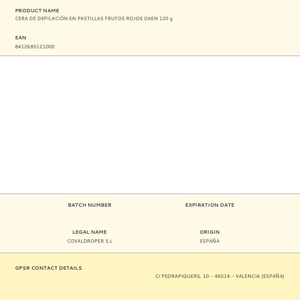 CERA DE DEPILACIÓN EN PASTILLAS FRUTOS ROJOS DAEN 120 g gallery 0