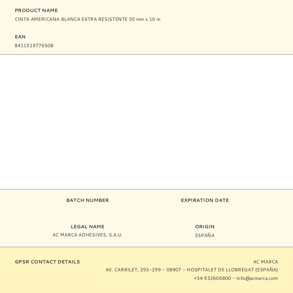 CINTA AMERICANA BLANCA EXTRA RESISTENTE 50 mm x 10 m gallery 0