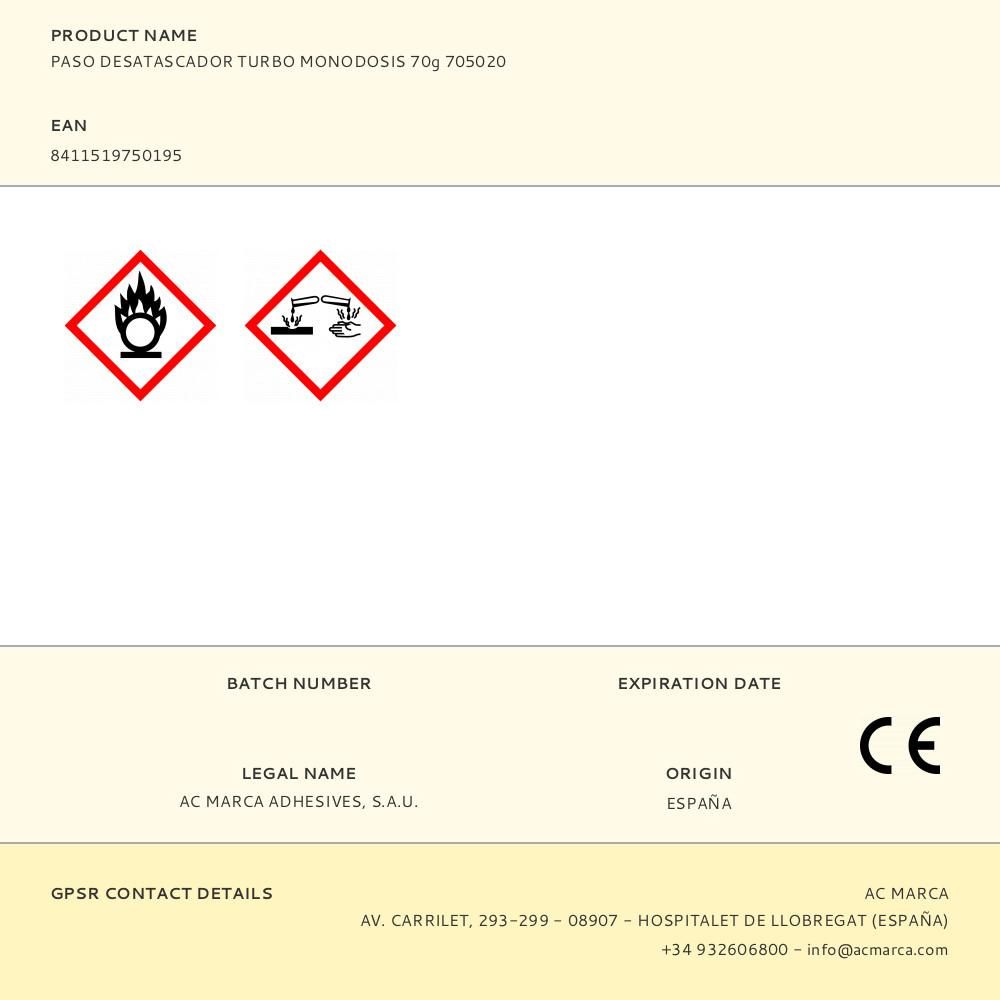 PASO DESATASCADOR TURBO MONODOSIS 70g 705020 gallery 0