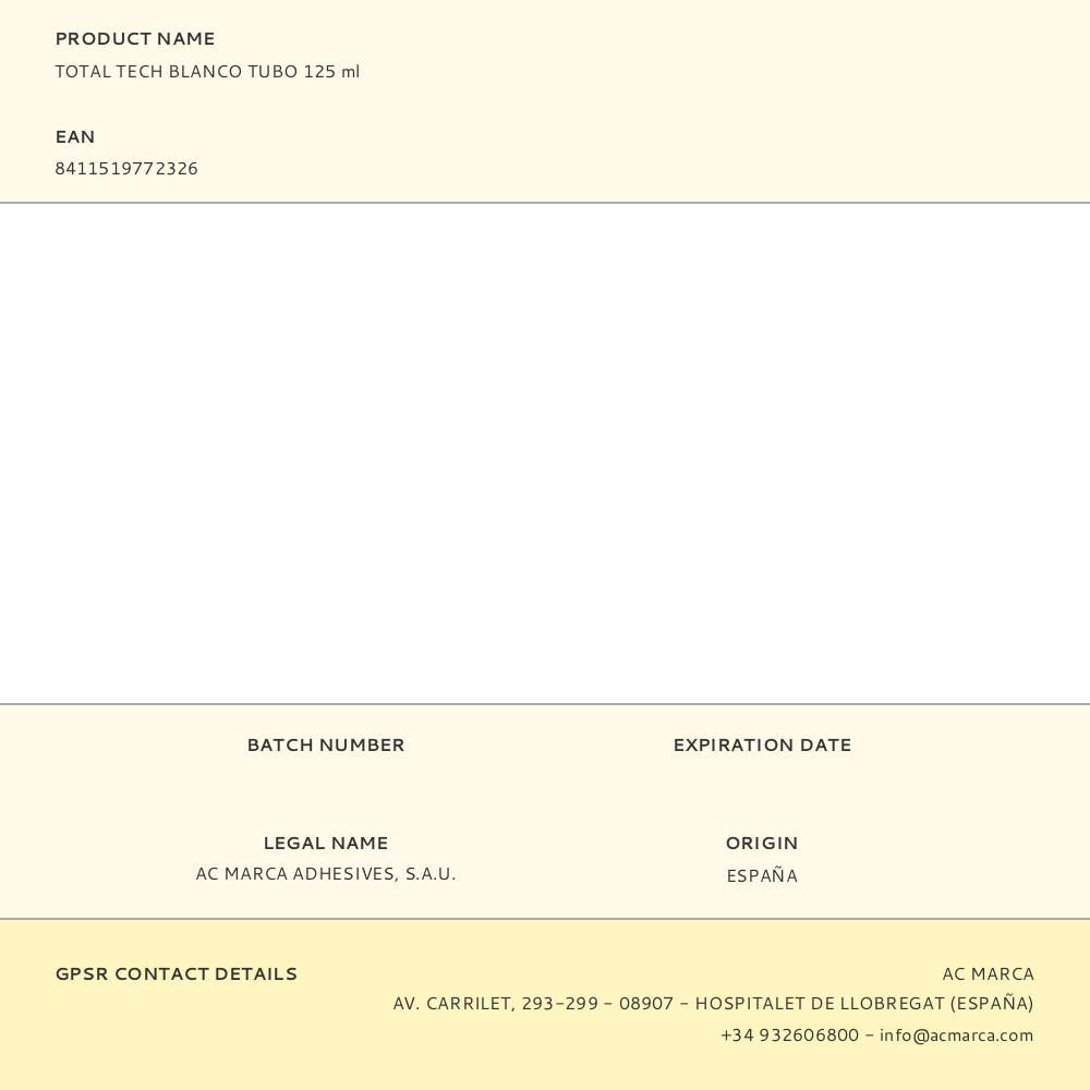 ADHESIVO SELLADOR TOTAL TECH BLANCO TUBO 125 ml gallery 0