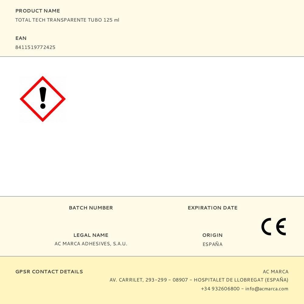 ADHESIVO SELLADOR TOTAL TECH TRANSPARENTE TUBO 125 ml gallery 0