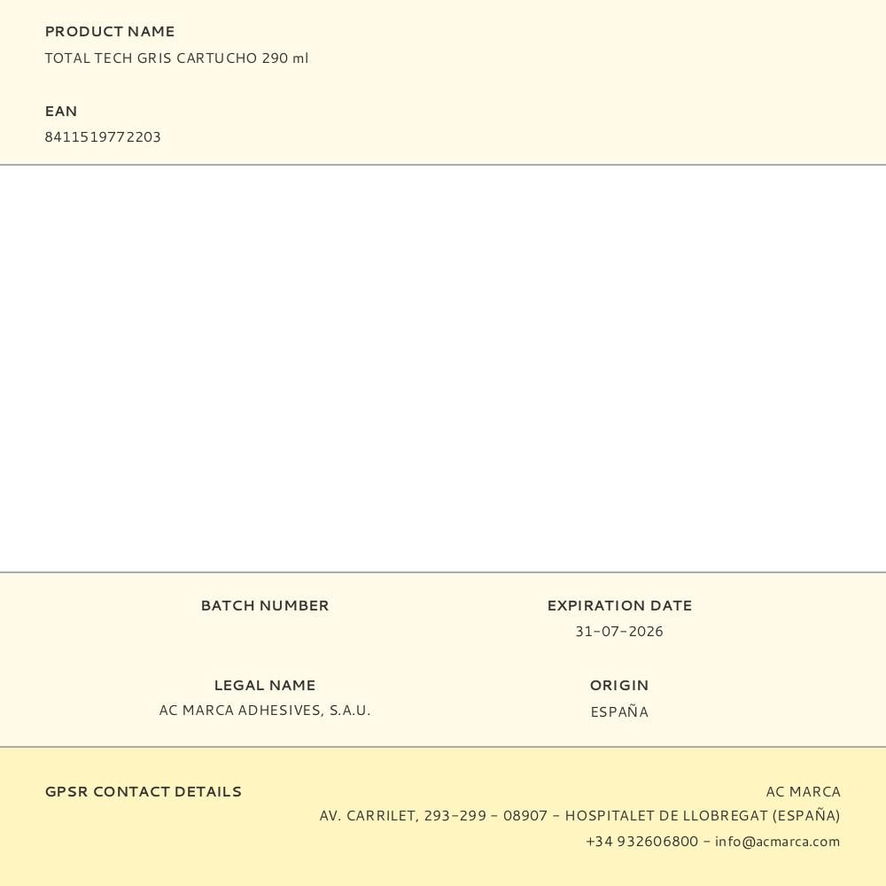 ADHESIVO SELLADOR TOTAL TECH GRIS 290 ml gallery 0