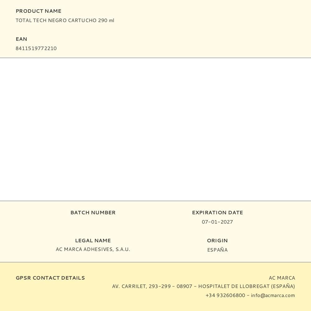 ADHESIVO SELLADOR TOTAL TECH NEGRO 290 ml gallery 0