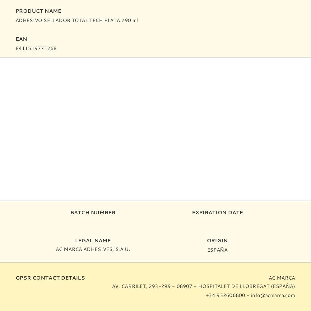 ADHESIVO SELLADOR TOTAL TECH PLATA 290 ml gallery 0